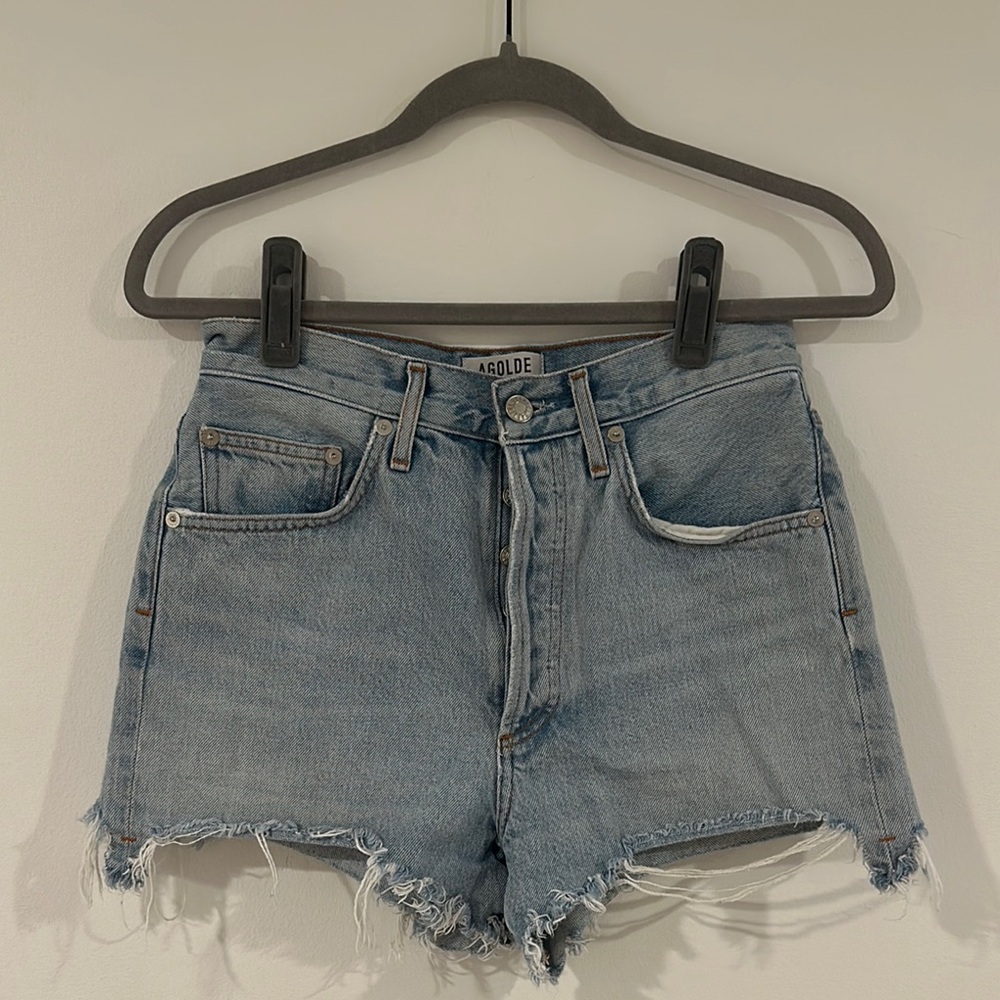 Agolde Ultra High Rise Dee Shorts - Blue Jean Shorts High-Waisted Distressed
